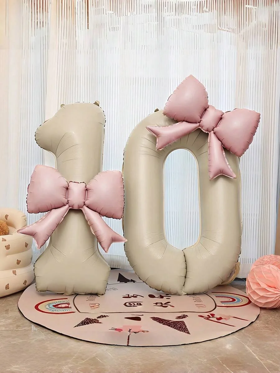 2 Stück 40-Zoll extra große cremeweiße Zahlen-Folienballons mit rosa Schleife, für Geburtstagsfeiern, Jubiläumsfeiern – Detail 8