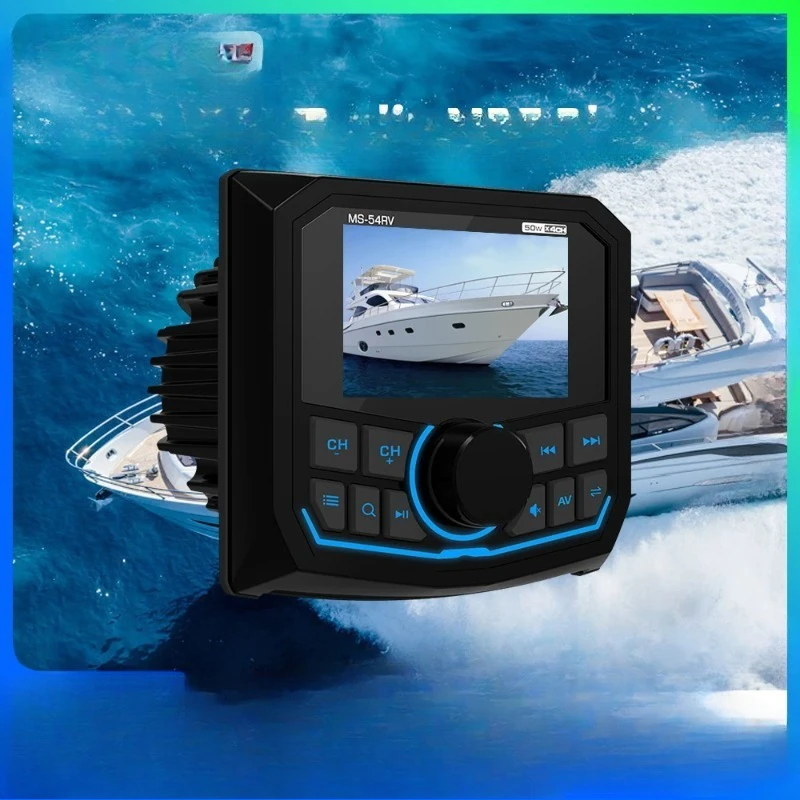 MP5 Boat Radio Bluetooth FM AM EQ Marine Stereo Waterproof IPX5 AUX Square Black Universal Media Player for RV UTV ATV SPA RZR