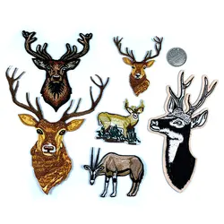 Cartoon Christmas Deer Embroidery Appliques Iron On Patches for Clothing Elk Head Stickers Cute Animal Badges Parches