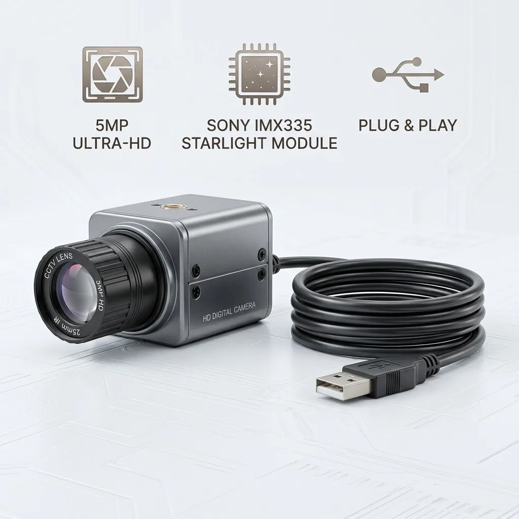 Industrial 5MP/1080P HD IMX335 USB Camera UVC OTG Plug & Play 30fps 2.8/4/6/8/12/16/25mm Lens for Visual Recognition Inspection