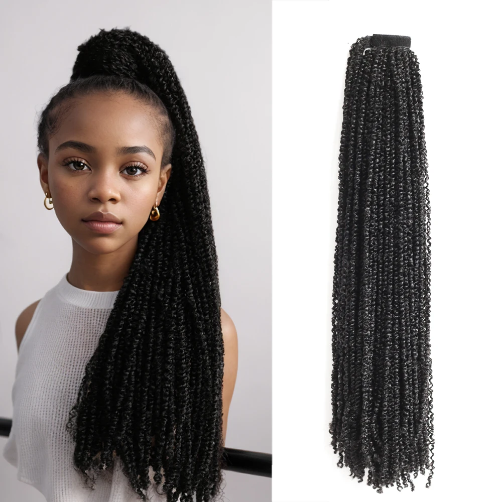 

Длинный мини-синтетический хвост Yanky Twist, накидка вокруг зажима, искусственное наращивание волос, черная кукурузная волна, волшебный хвост