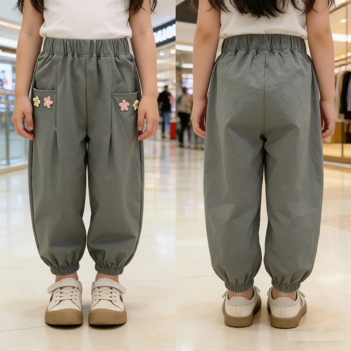 Children's  pants summer clothes girls' summer thin anti-mosquito pants flower tied feet cool pants loose trousers outside