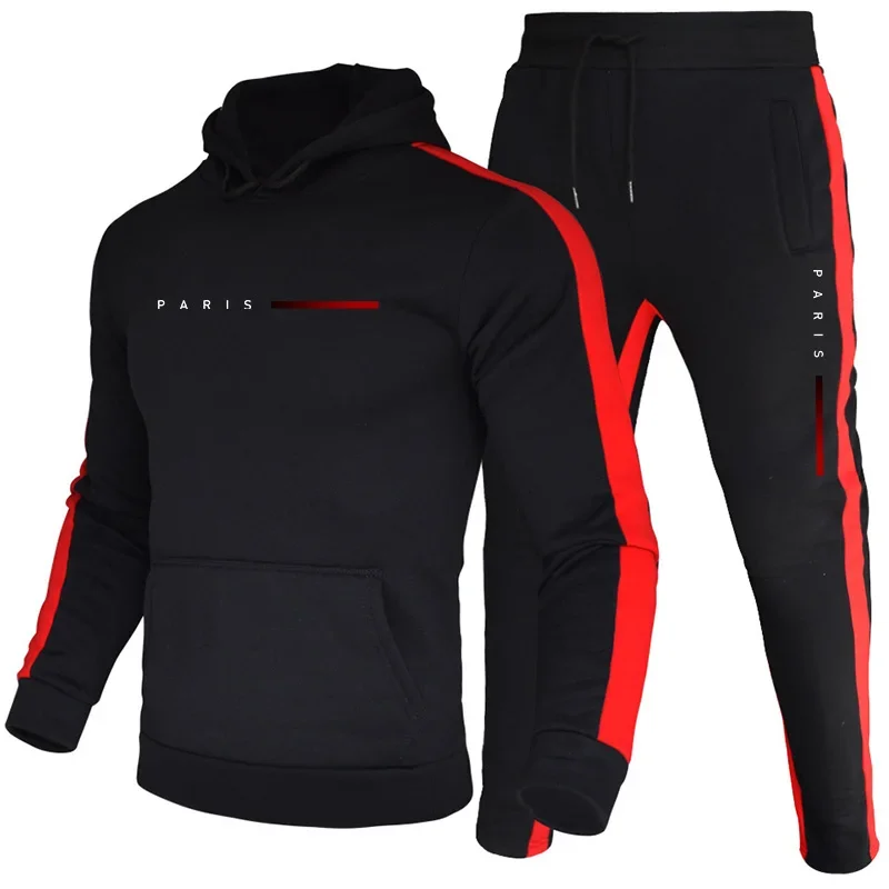 Paris Fashion Men's Hoodies Set Daily Casual Sports Hooded Sweatshirt and Jogger Pants Male Trend Pu
