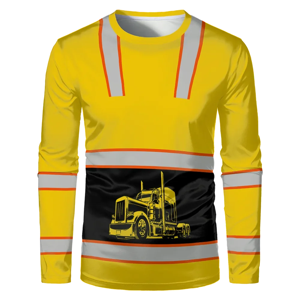 ملابس عمال البناء، تي شيرت كلاسيكي فضفاض برقبة دائرية، قميص بأكمام طويلة، ملابس عمل مريحة تسمح بمرور الهواء #5