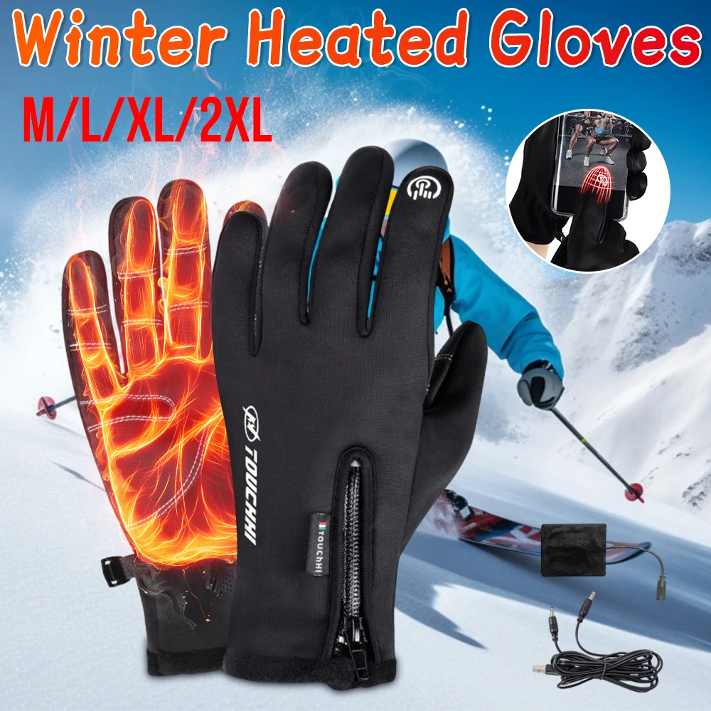 

Winter Heated Gloves Unisex Waterproof Windproof Cold Gloves Snowboard Moto Ski Riding Driving Warm Touchscreen Zipper Gloves