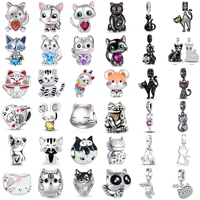 New 925 Sterling Silver Charm Fit Original Bracelet Accessories Women Jewelry Pet Series Lucky Cat Mouse