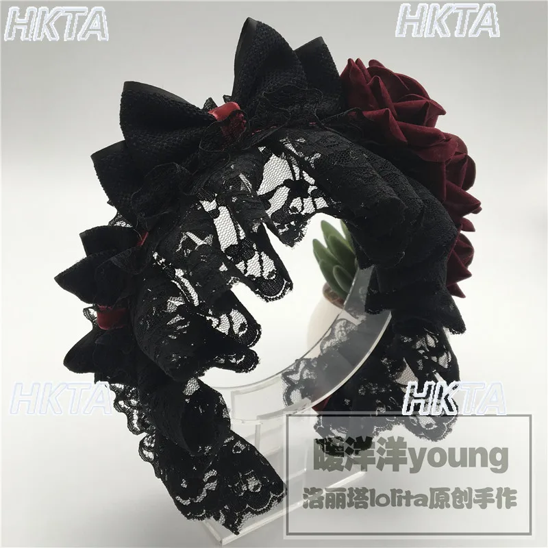 Original Dark Goth Y2k Velvet Rose Cross Headband Lolita Headdress Halloween Ornaments Hair Accessories Girls Women Halloween
