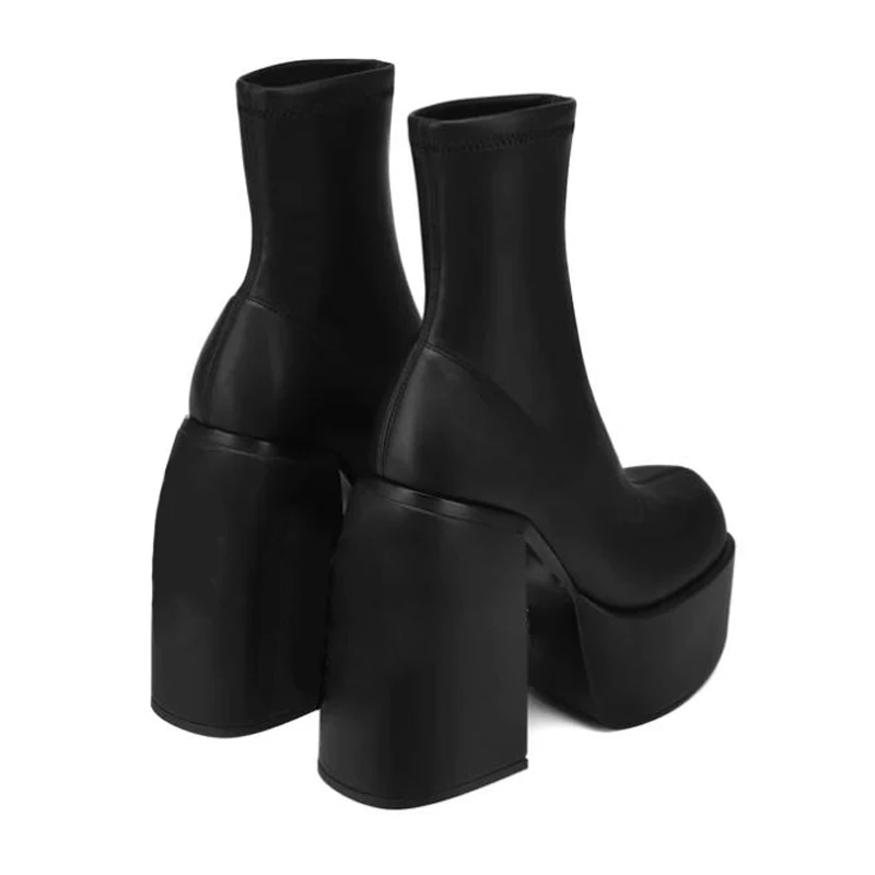 Stretch Punk Style Chunky Platform Ankle Boots For Women Autumn Winter High Heels Gothic Booties Shoes Ladies Black Bottine