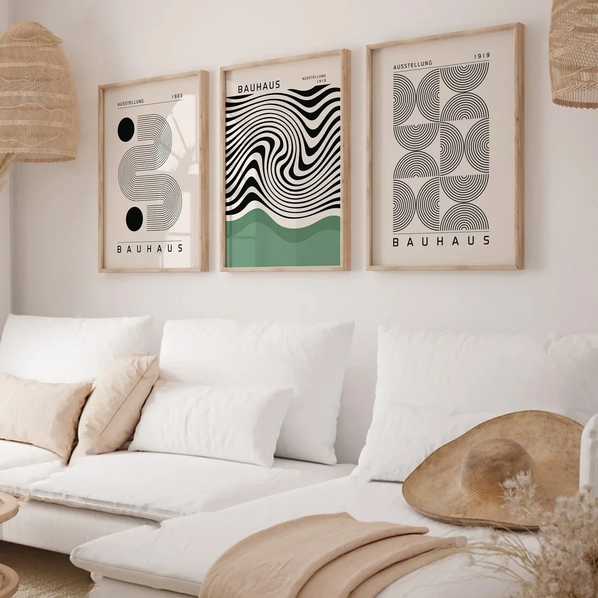 

3pcs/Set Bauhaus Black White Green Retro Abstract Painting Poster Canvas Murals Prints Modern Geometric Gallery Exhibition Decor