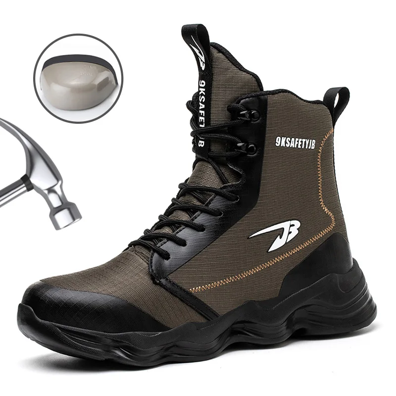 

Men Steel Toe Work Boots High Top Safety Shoes Indestructible Anti-smash Anti-puncture Ankle Boots Male Safety Shoes Protective