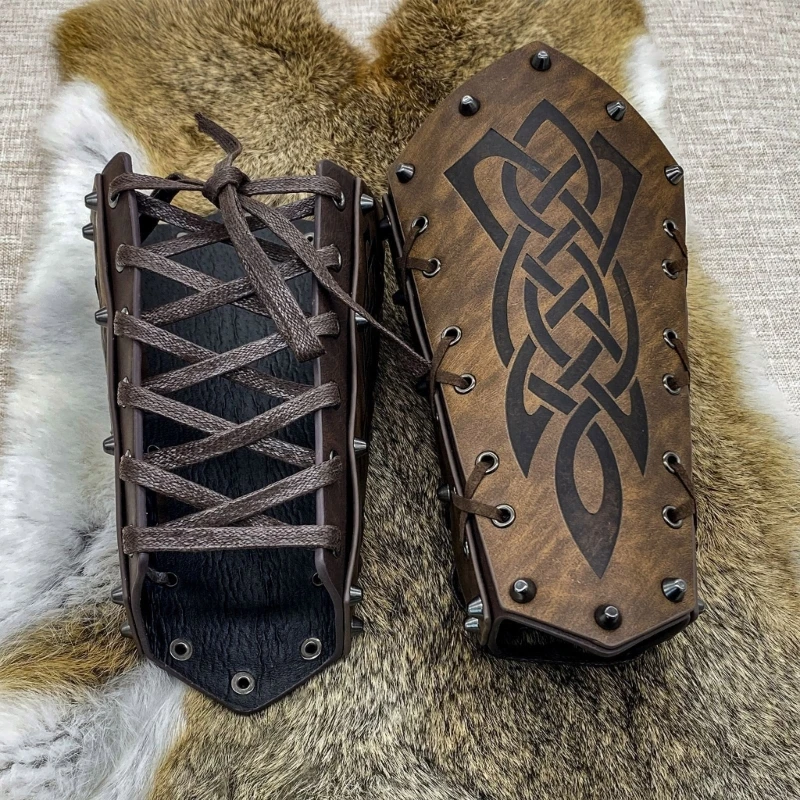 2024 New Vintage Renaissances Arm Guards Bracer Embossed Norse Symbol Faux Leather Arm Armors Cosplay Costume Prop