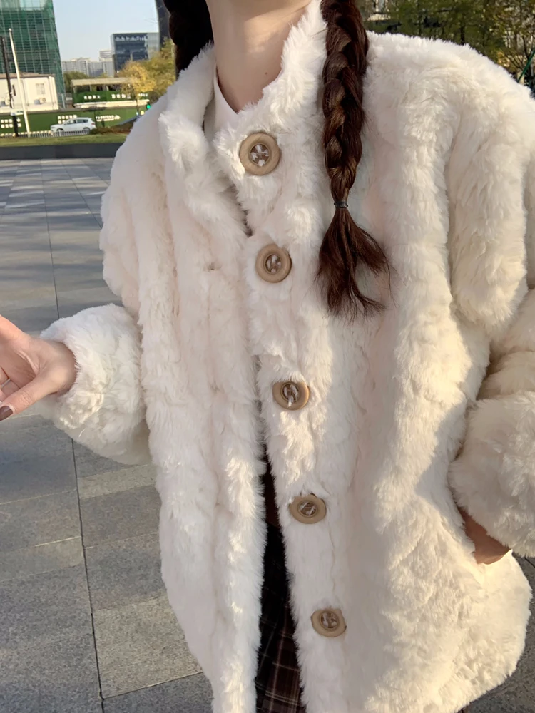 

Элегантная женская куртка в стиле Fufu, зима 2025, новая, из экологичного меха ягненка, теплая, повседневная, свободного кроя, с длинными рукавами