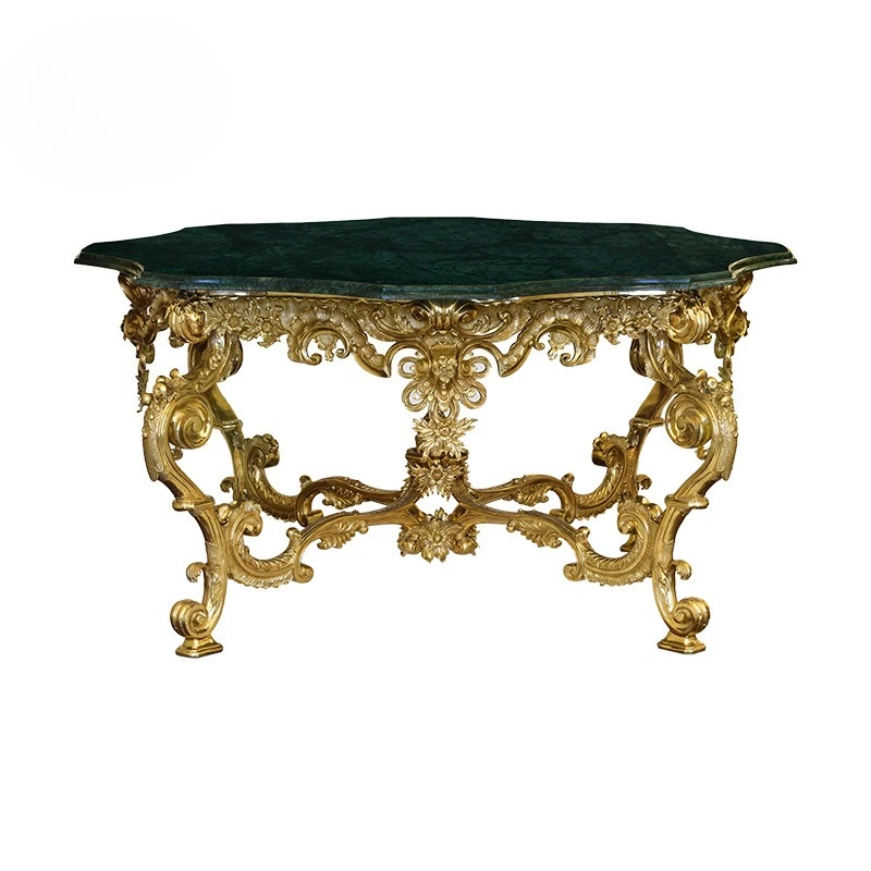 European retro luxury all-copper marble lobby table villa French court classical pure copper banquet table porch table