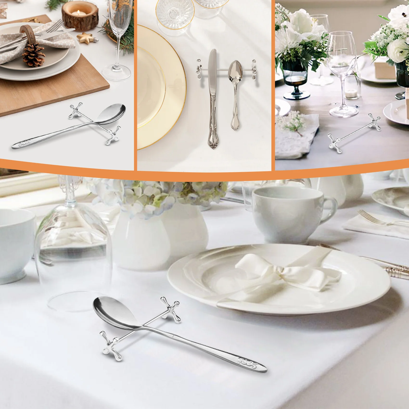 6 Pcs Zinc Alloy Chopsticks Rest Spoons Stand Forks Knives Holder Rack Stand Metal Craft Table Decoration