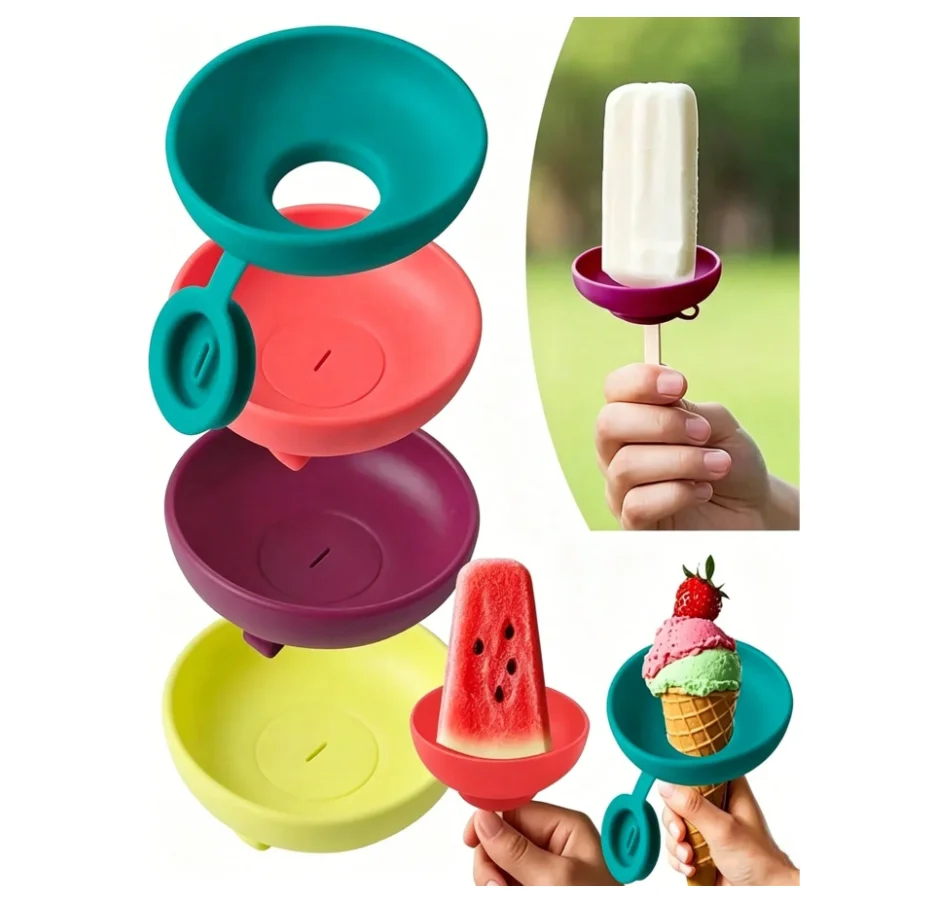1 Silicone Ice Cream Holder, Summer Popsicle Holder, Leak-Proof Cone Holder with Drip Protection, Portable Popsicle Tray with Storage Box, Suitable for Carrying Snacks on the Go - Dishwasher Safe