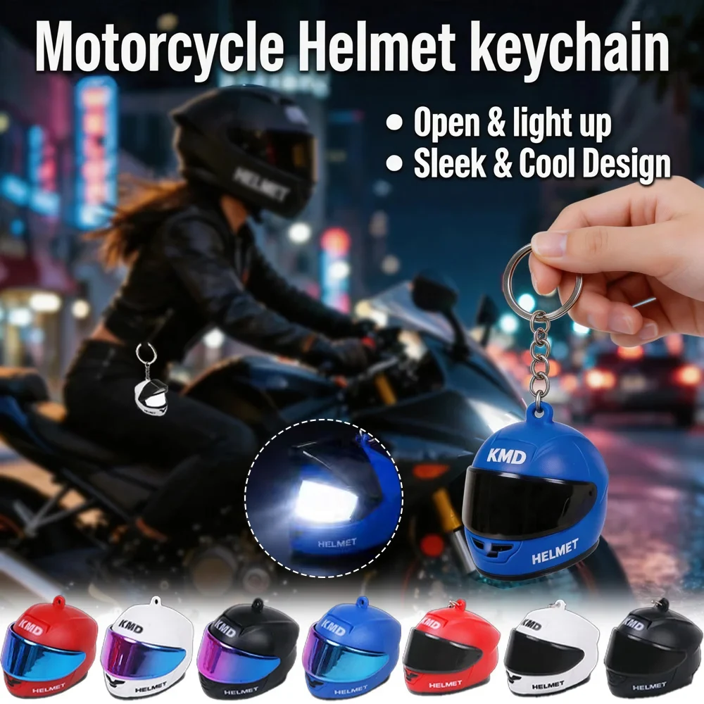 3D Mini Motorcycle Helmet Keychain Luminous Funny Mini Helmet Bike Keyring Glowing Pendant for Man Rider Bikes Motorcycle Gifts