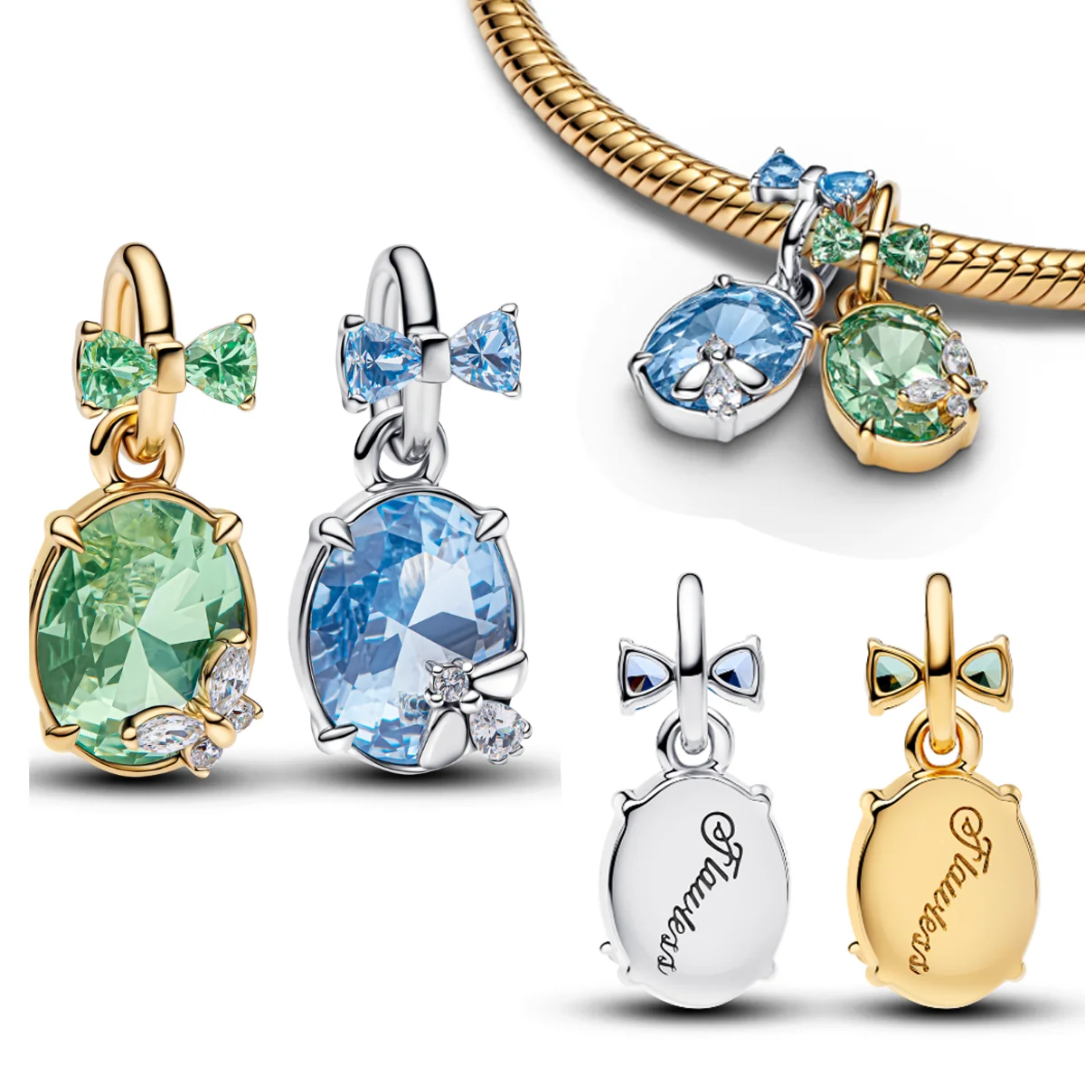S925 Silver Star Key Blue Bow Gem Pendent Necklace Bone Bracelet Earrings Floral Butterfly Notebook Charms Beads Plate Jewelry view 6