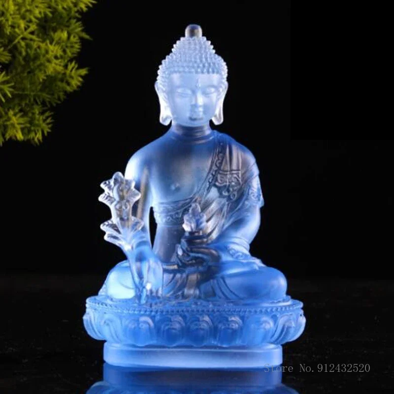 

Chinese Colored Glaze Medicine Master Buddha Statue, Amitabha Shakyamuni Buddha Sculpture Home Decor Seven Colors Available, 1Pc