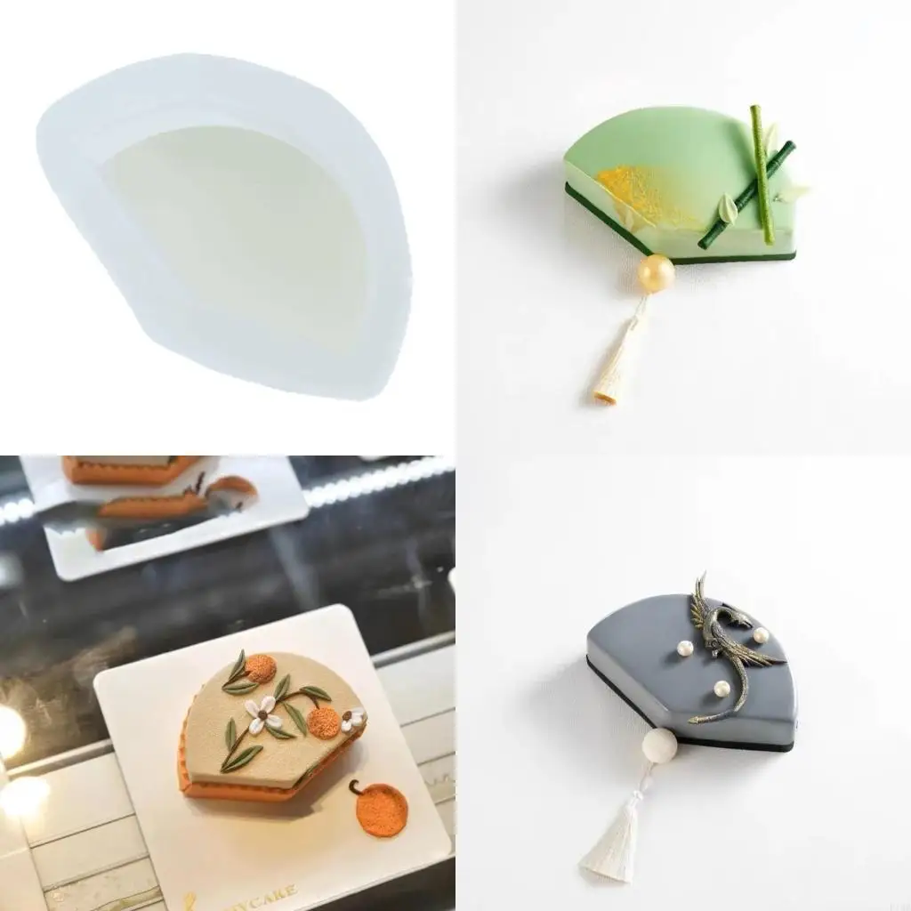 F19B Moulds Fan Shaped Chocolate Mold Mousse Moulds Silicone Material Baking Accessories for Handmade Kitchen Baking