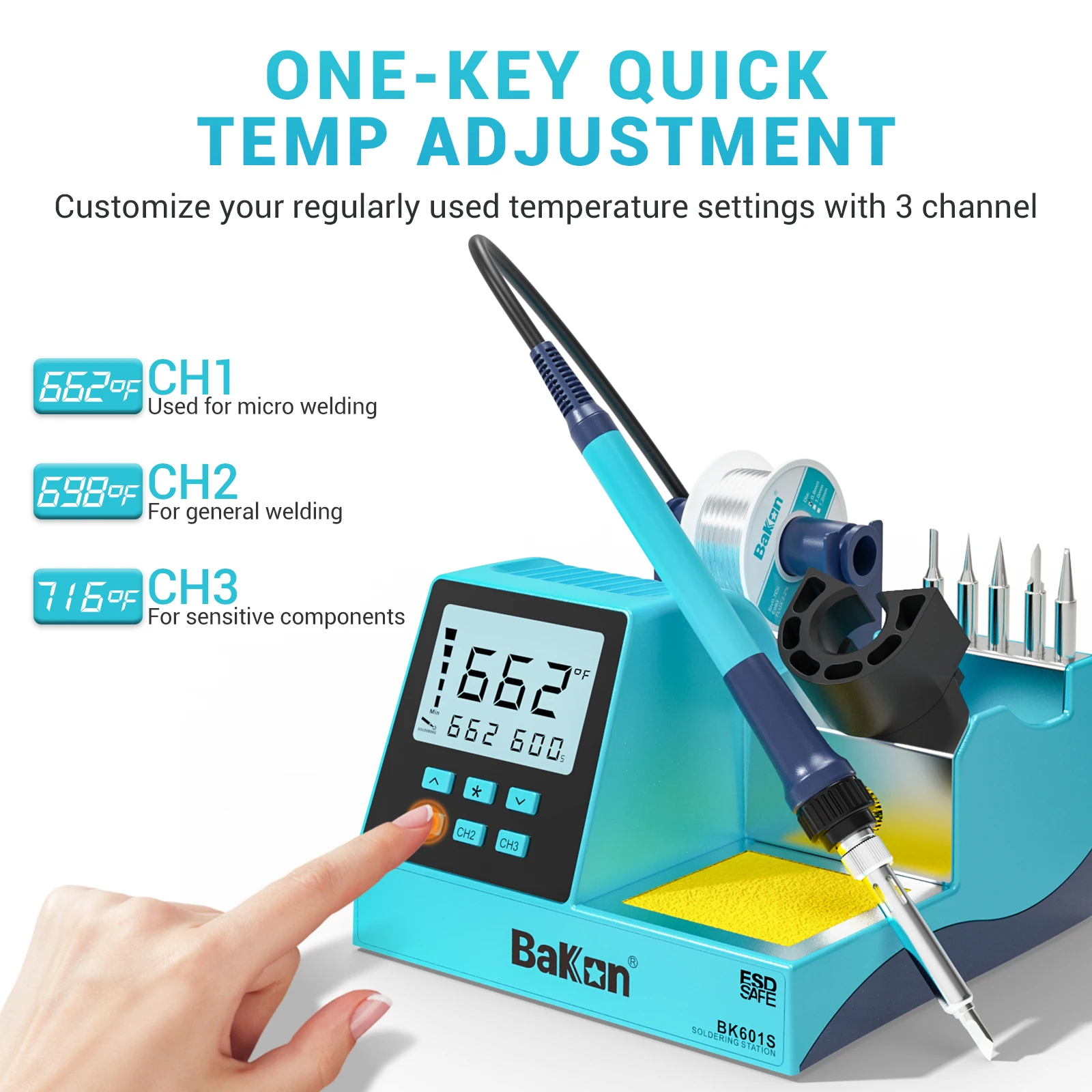 ชุดเครื่องบัดกรี BK601S Bakon พร้อมไมโครคอมพิวเตอร์ ให้ความร้อนเร็ว สำหรับงานซ่อมโทรศัพท์มืออาชีพ เครื่องมือซ่อมอิเล็กทรอนิกส์ หัวแร้งบัดกรี