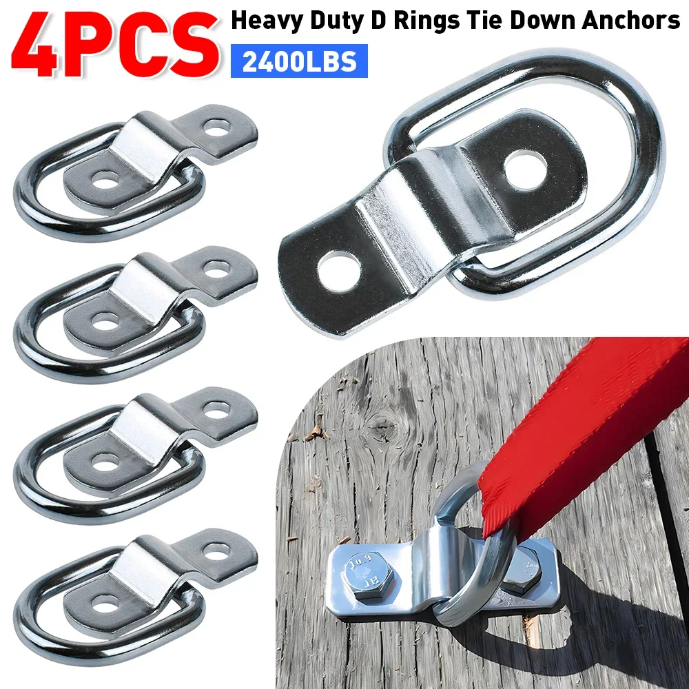 3/8” Heavy Duty D Rings Tie Down Anchors Ring Lashing Hooks Trailer Truck ATV Boat Kayak Wall Surface Mount Bracket 4Pcs/Set