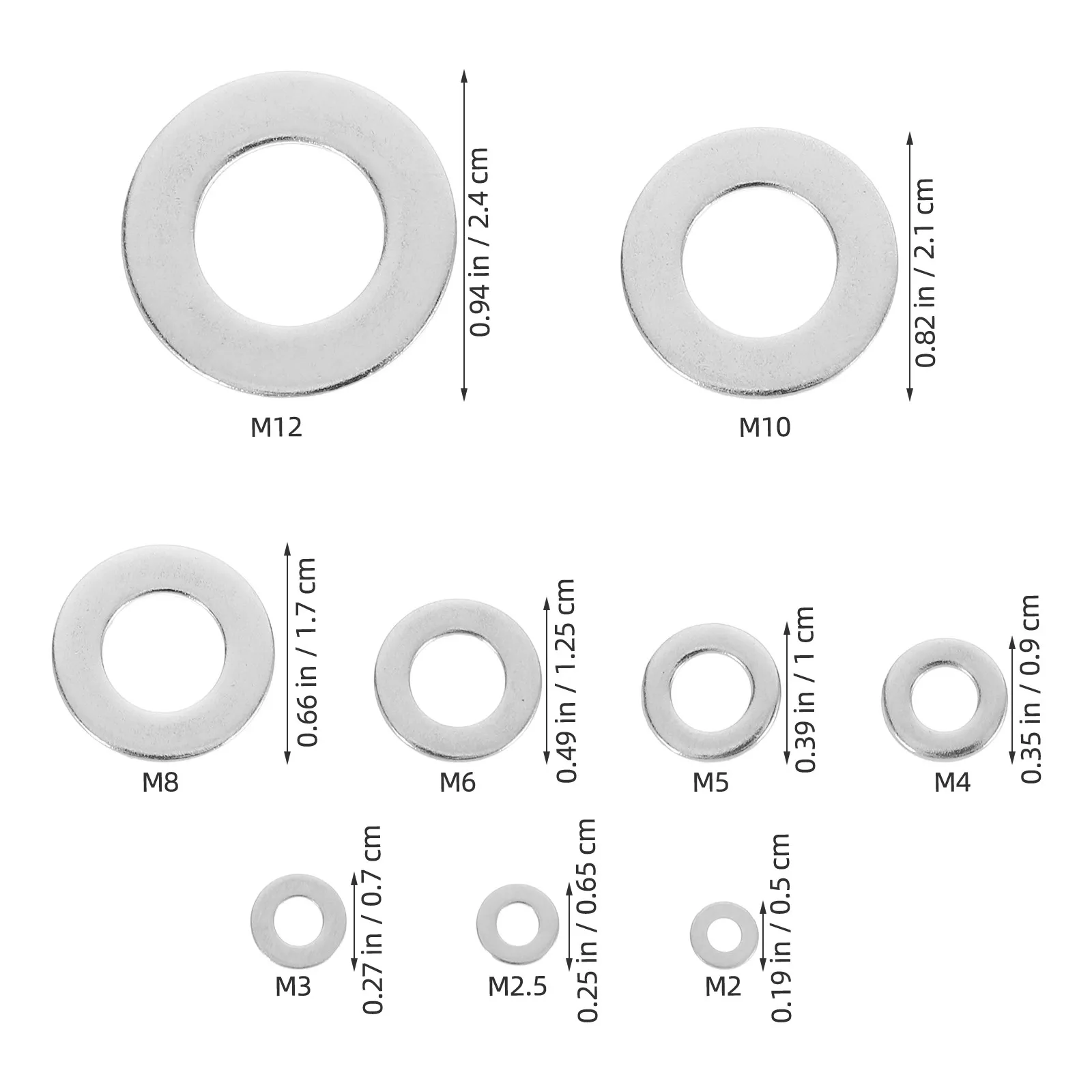 800Pcs Stainless Steel Flat Washers Set 304 Grade Assorted Sizes for Bolt Screw Fastening Uniform Load Distribution Corrosion
