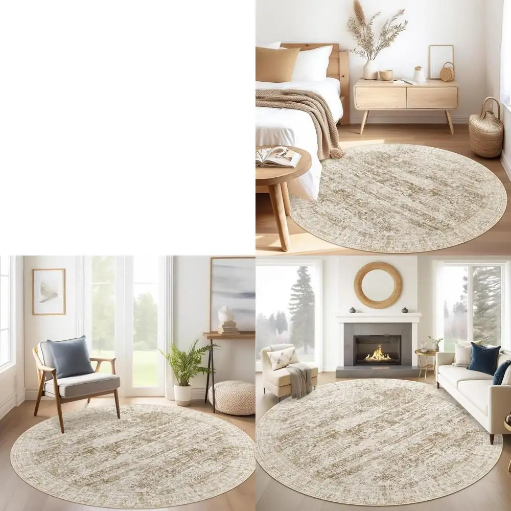 

Круглый ковер 6x6 футов, коричневый, для гостиной, винтажный, нескользящий, для столовой и спальни