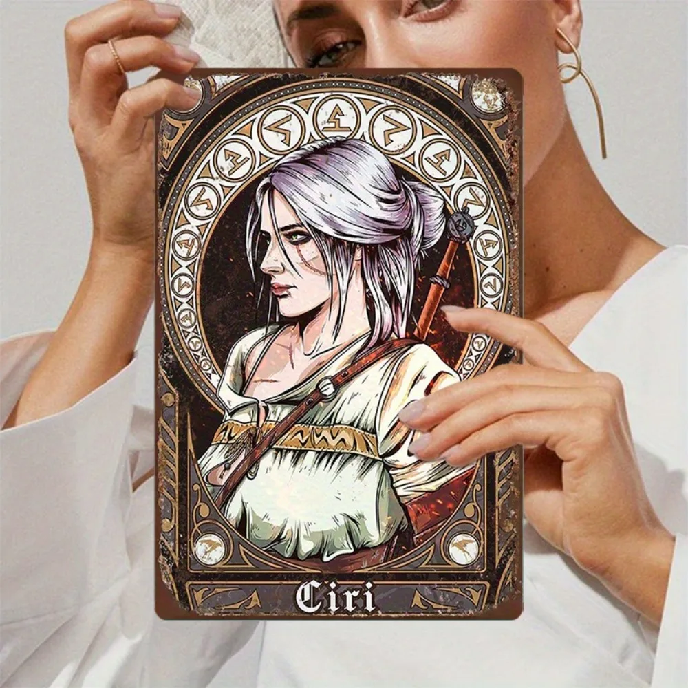 Witcher Ciri Arte de pared de metal 8x12" |   Decoración rústica vintage con marco delicado para el hogar, bar, cafetería