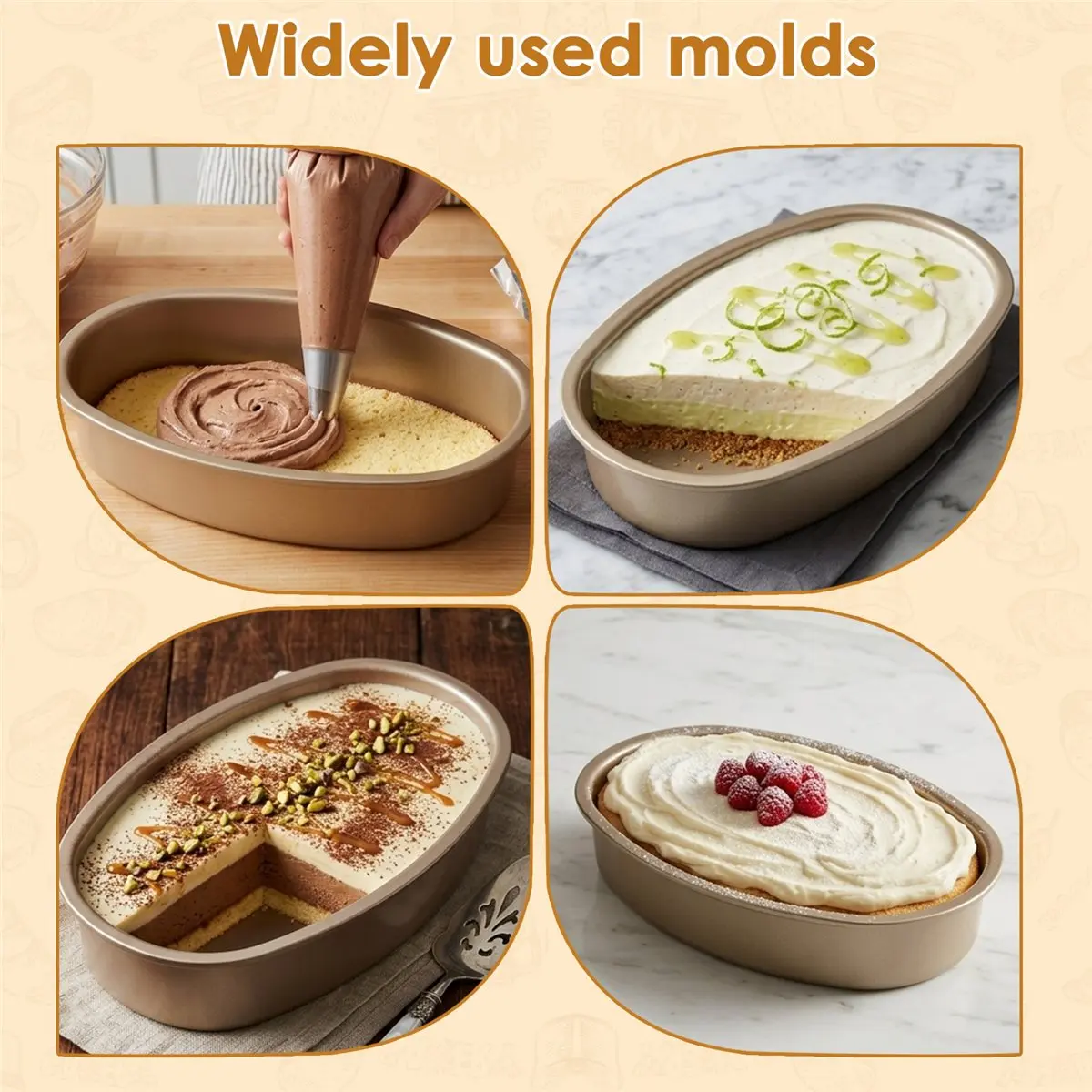 ABFS 3 Pieces Non Stick Oval Shape Cake Pan Cheesecake Loaf Bread Mold Baking Tray for Oven and Baking