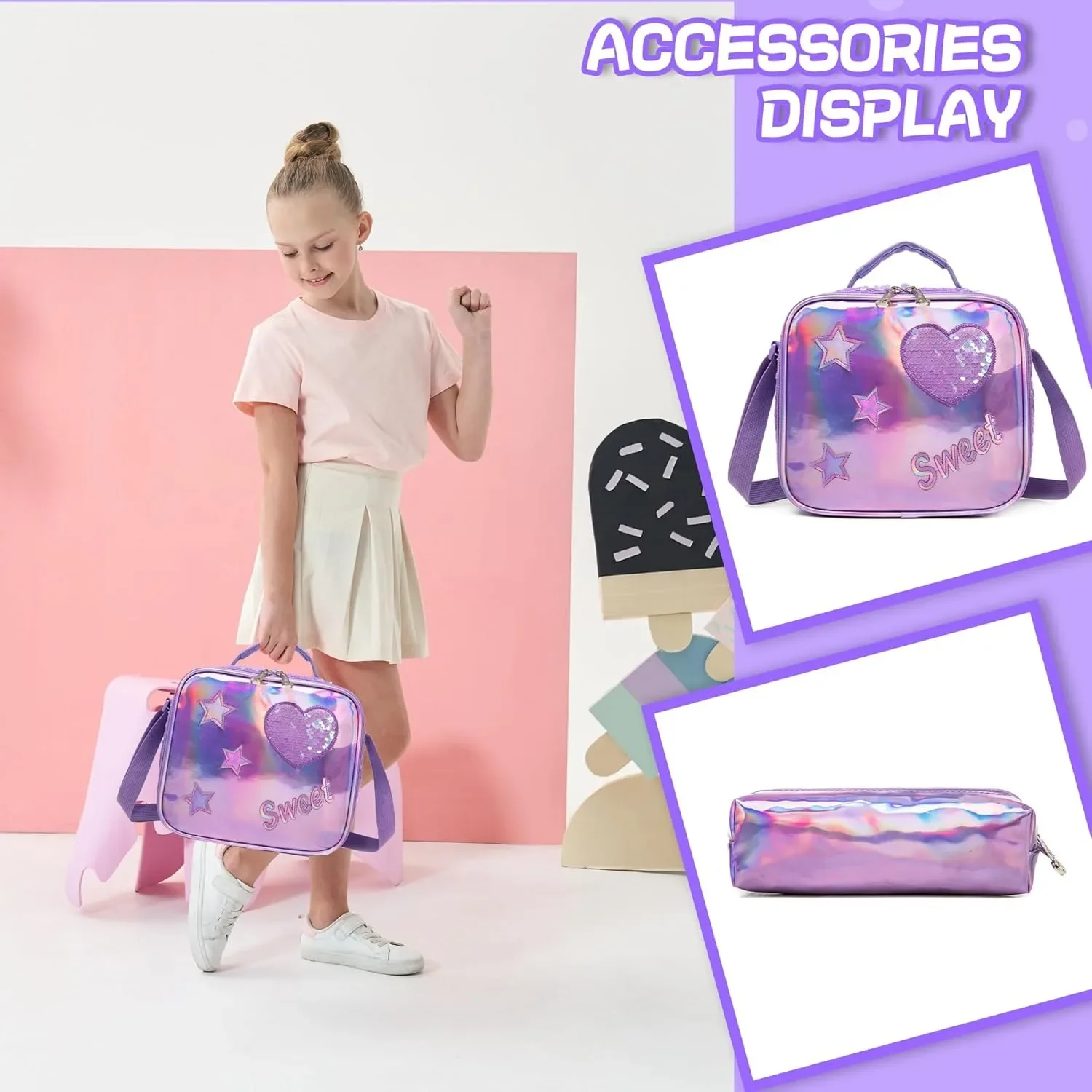 School Bags 3PCS Cute Girls Rolling Trolley Backpack Primary Children Backpacks Girl with Wheels Back To School Student Bags