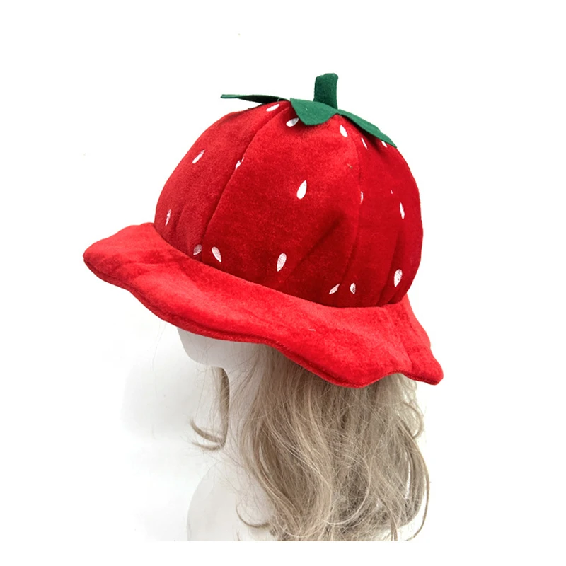 

Plush Cute Strawberry Fruit Hat Headgear for Theme Parties Photo Props Carnivals Halloween Strawberry Fashion Cosplay Accessory