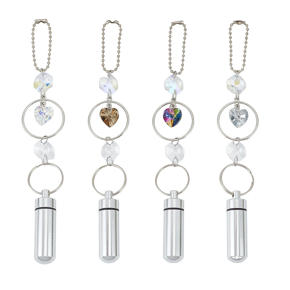 4 PCS Heart Glass Car Hanging Ornaments Urn Colorful Sun Catcher Car Rear View Mirror Accessories with Keepsake Memories Urn