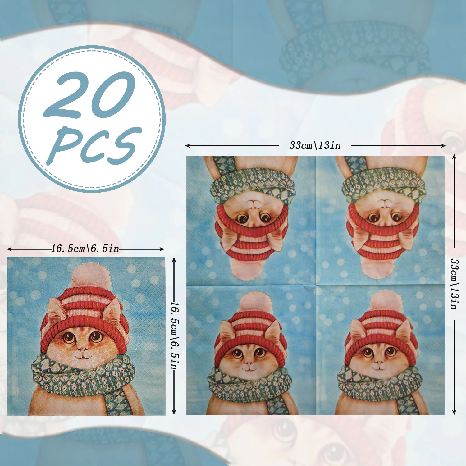 20 قطعة لطيف عيد الميلاد القط المطبوعة المناديل الورقية المتاح 3رقائق 33x33 سنتيمتر-المناديل القابل للتصرف الشتاء الأحداث الأطراف الجدول إعدادات