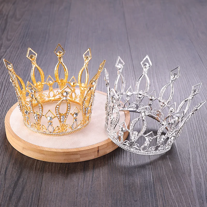 Trendy Gold Round Crystal Crown Wedding Tiara Crown Bride Hair Accessories Crown Party Headdress Wedding Hair Accessories Tiara image 5