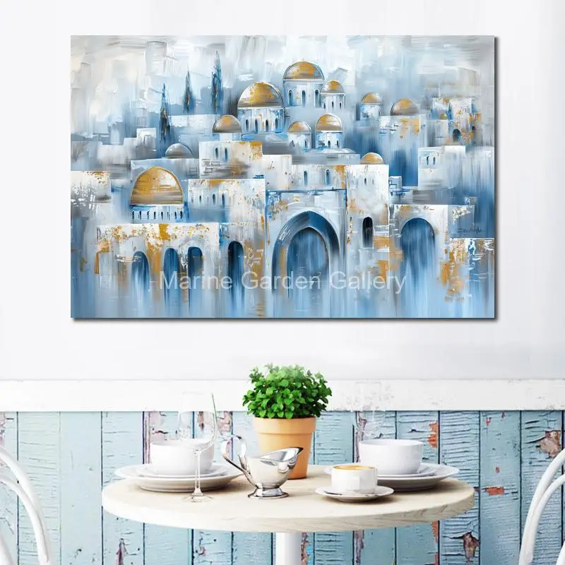 Jewish Landscape Canvas Art Holly Jerusalem Handmade Oil Painting Judaica Artwork Modern Bathroom Home Decor Religious Gift