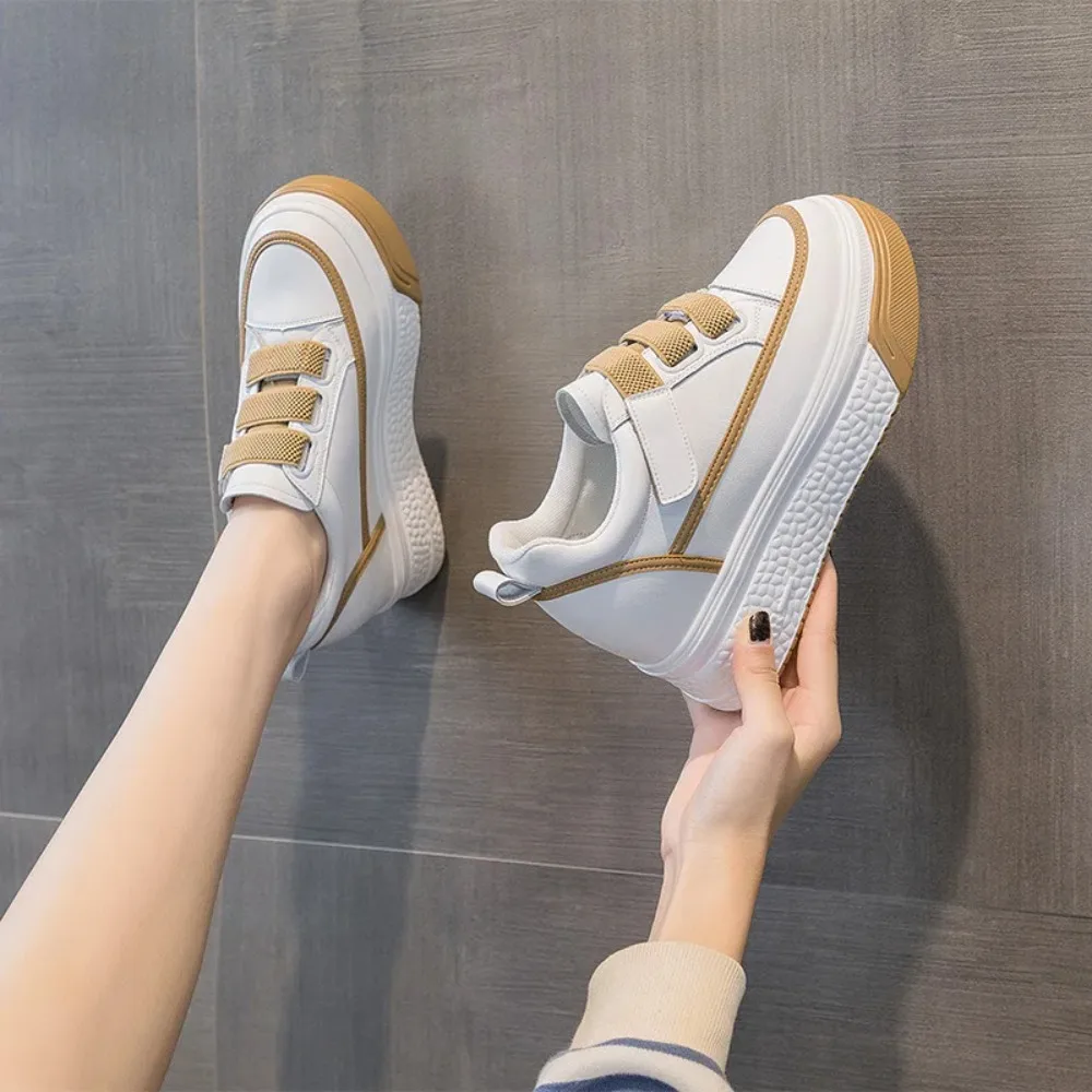 

Новинка 2024 года, женские кожаные туфли, универсальные туфли-маффины на толстой подошве, повседневные женские кроссовки с высокой посадкой на одинарной обуви