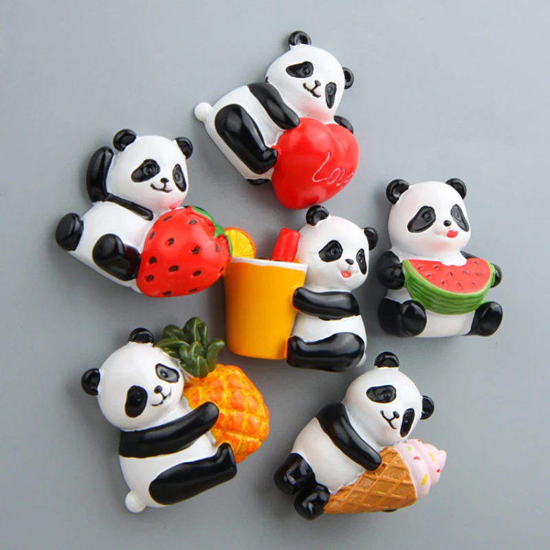 Panda Eat Watermelons Fruit Shape Fridge Magnet Simulation Cartoon Animal Whiteboard Sticker Refrigerator Home Decor Accessories