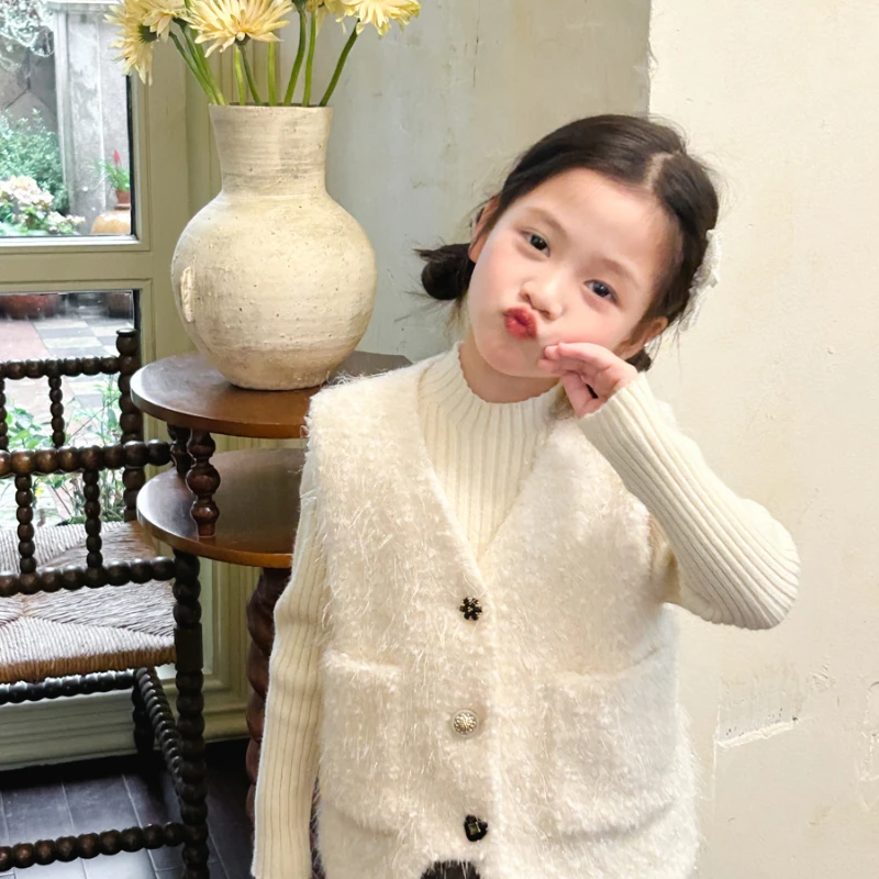 Girl Waistcoat Classic Style 2024 Autumn New Soft Glutinous Milk Vest Retro Fashionable Korean