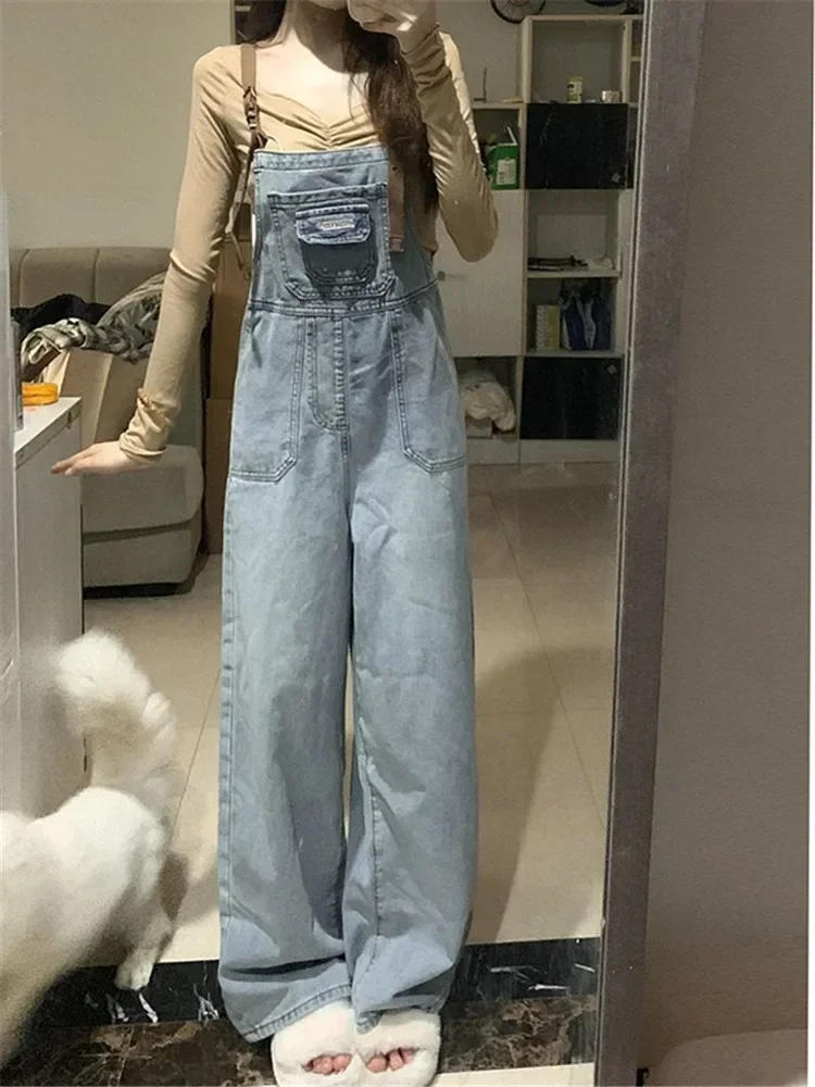 

Fashion High Waist Jumpsuit Women Casual Straight Loose Wide Leg Denim Pants Female Overalls Streetwear Cool Back Strap Pants