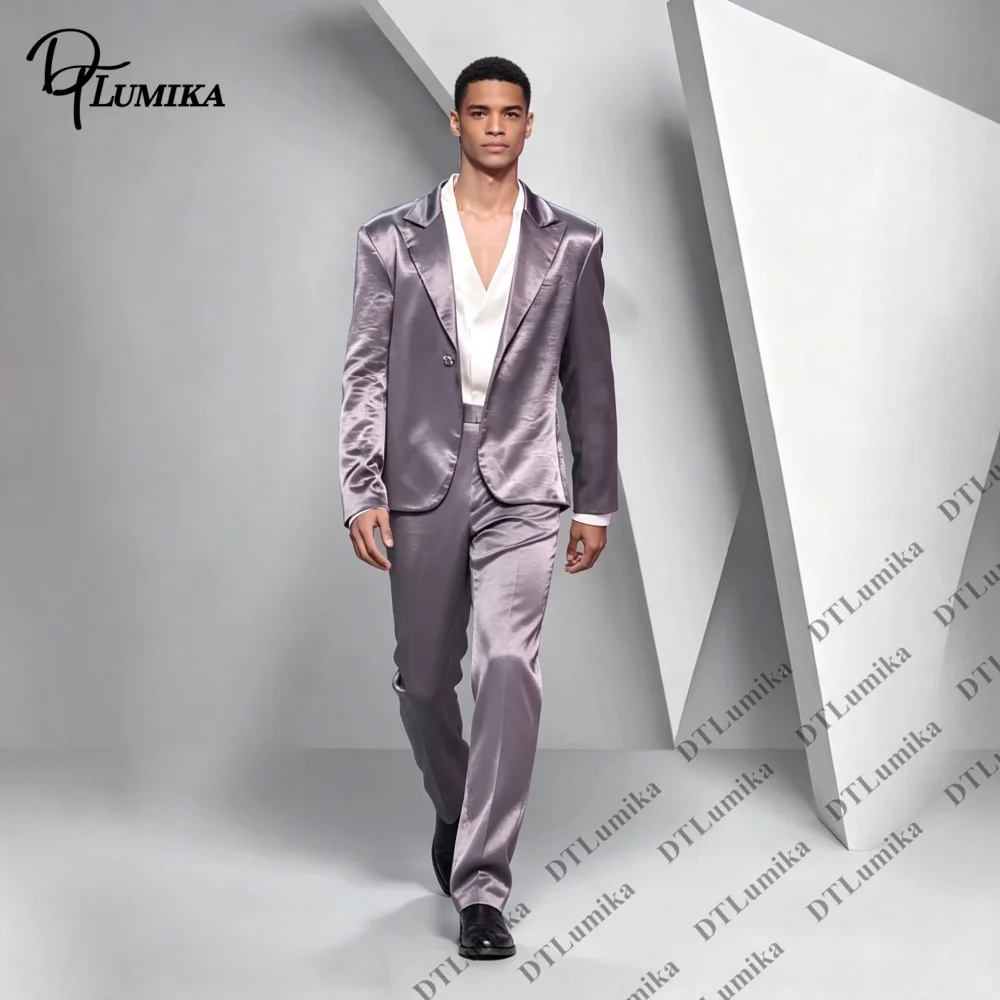 Custom Satin‑finish Men Two‑Piece Suit Blazer Pants Minimalist Formal Attire Cocktail Party Fashion Gathering Graduation Suits