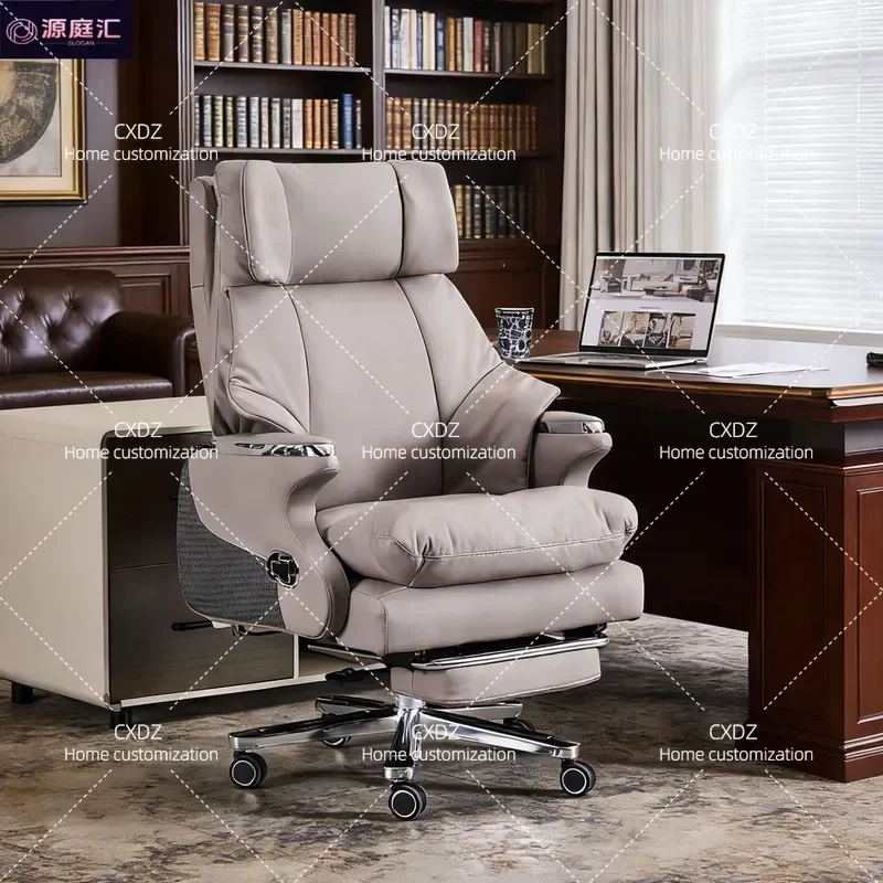 Nordic First Layer Cowhide Boss Chair Living Room Office Reclining Business Comfort Leather Computer Chair