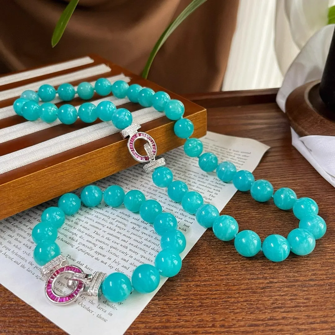 

AYJEWELRY Vintage 12-13mm Amazonite Natural Tianhe Stone Beads Necklace Jade Stone Bead Chain Bracelet Jewelry Sets