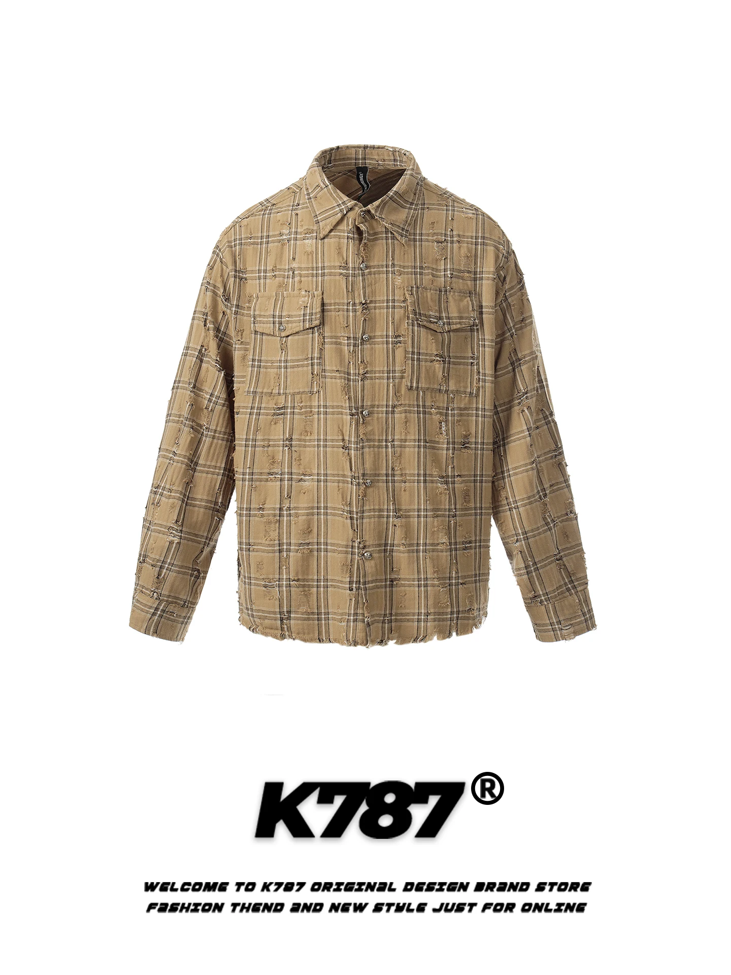 

K787 Американская уличная повседневная рубашка свободного кроя с рваным подолом и длинными рукавами, свободная повседневная верхняя одежда