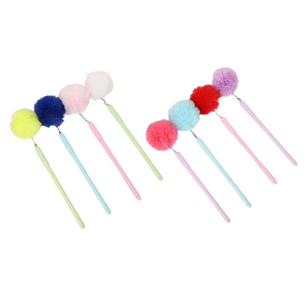 8 Pcs Plush Ball Ballpoint Pen Writing Cute Novelty Fluffy Pens Plastic Student Signature Decorative Pompom