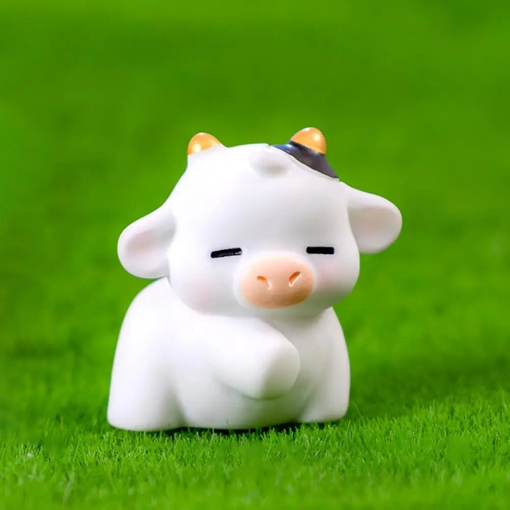 6Pcs Mini Dairy Figurine Resin Tiny Cattle Ornament Miniature Animal Statue Toy Garden Microlandscape Desktop Decoration