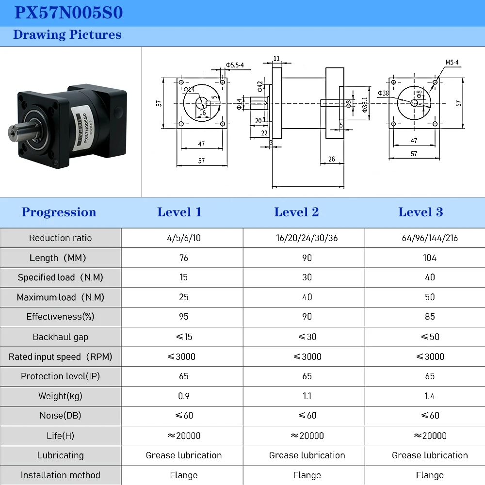 NEMA23 Rasio Kebisingan Rendah 3.25 4 5 6 10 :1 Gearbox Reducer Planetary Presisi Tinggi untuk Motor Stepper