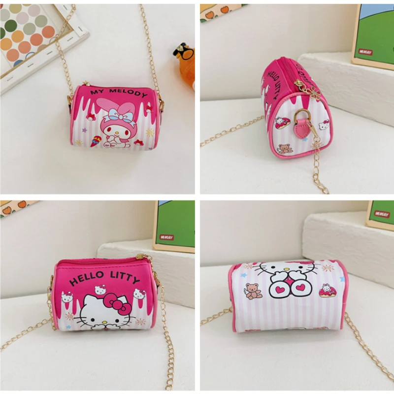 Sanrio tas bahu bundar kecil Hello Kitty Melody Kuromi perempuan dompet koin portabel tas selempang periferal Anime hadiah anak-anak