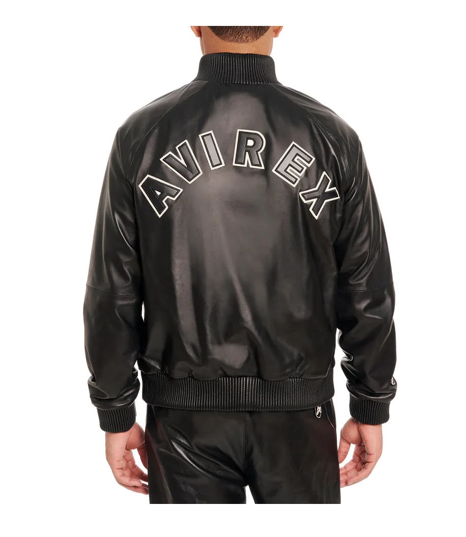 Leather Track Stand Collar Baseball Soft Nappa Sheepskin Sports coat Avirex Icon Appliqué Embroidery Men Genuine Leather Jacket