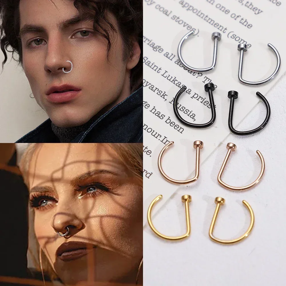 2/4/10/20pcs Fashion Surgical Steel Punk Open D Rings Nose Hoop Ring Nostril Studs Septum Ring  Earring 18G 20G Body Piercing