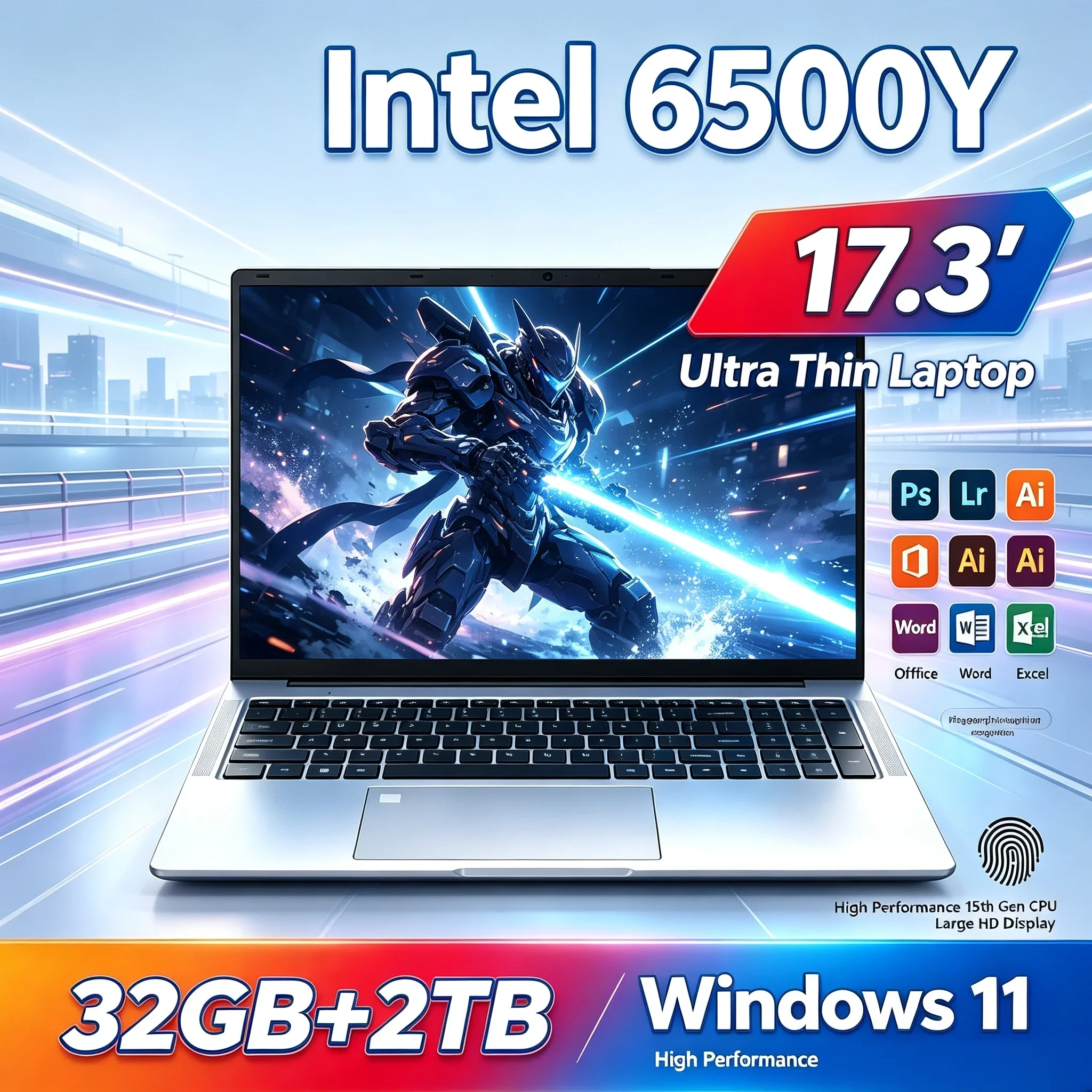 Intel 6500Y 17.3'' HD Portable Laptop 32GB RAM 1TB/2TB SSD Windows 11 WiFi 6 BT5.2 Business Notebook For Home Office Daily Work